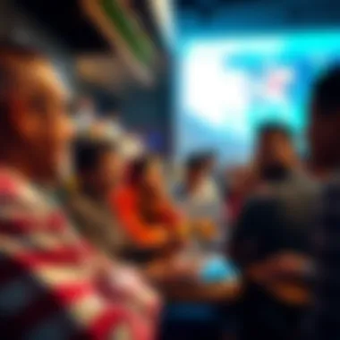 A vibrant community gathering discussing betting experiences.