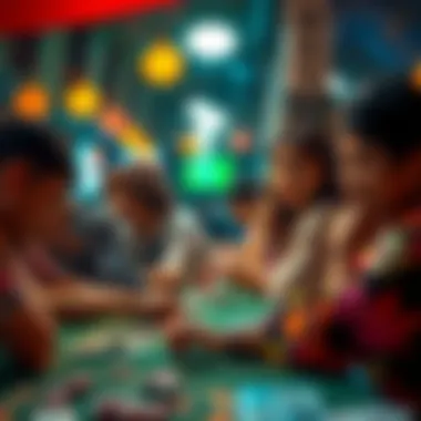 A vibrant cultural festival highlighting various forms of gambling