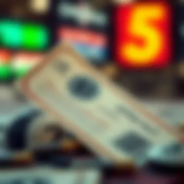 A conceptual illustration of a lottery ticket with financial symbols