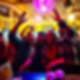 A group of young friends celebrating a lottery win in a vibrant setting