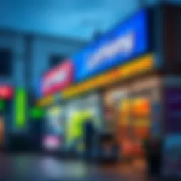 Exterior view of a local lottery retailer showcasing vibrant signage