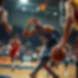 Basketball court during a game