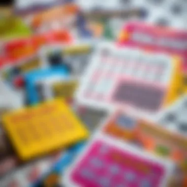 A variety of scratch lottery tickets displayed