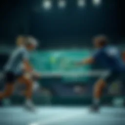 Dynamic tennis match showcasing player strategies